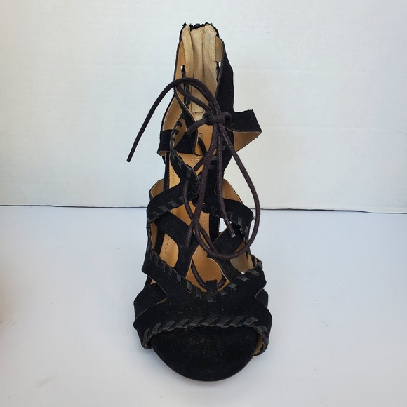 EXPRESS Lace Up Ladder Chunk Heel Booties Size 8 - Picture 5 of 12